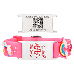 QR Code Child Titanium Medical ID Bracelet Bright Pink